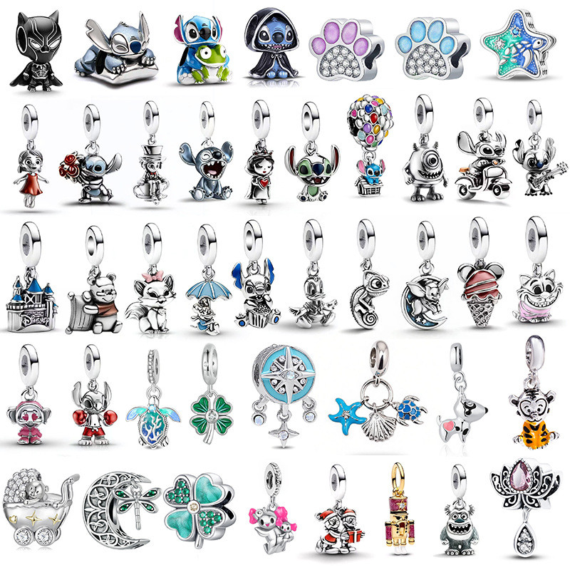 ลูกปัดชุบเงินโลหะผสมสังกะสีของ Pans Disney & Sni Series Stitch * จี้อเบอร์ดีน อุปกรณ์ DIY