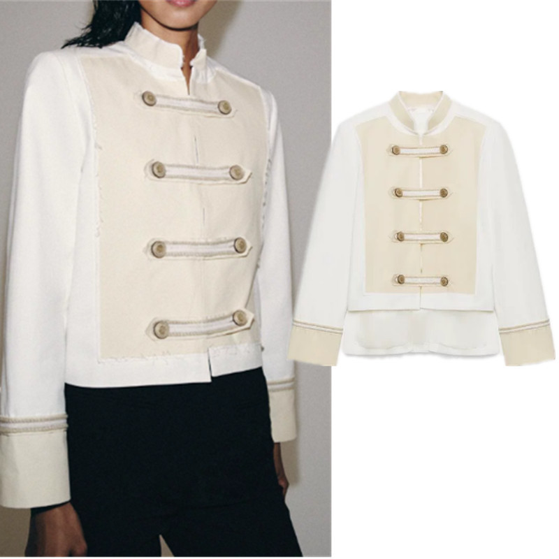 ZAไม่สมมาตร Hem แขนยาวคอสูง Tie Knot Buttoned Jacket 3005588