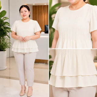เสื้อสาวอวบดีเทลจีบหน้า มีไซส์ S-5XL ชายระบาย 2 ชั้น พรางหุ่นสับ แขนตุ๊กตาบานพรางแขนใหญ่ ใส่แล้วดูผอมน่ารักมาก