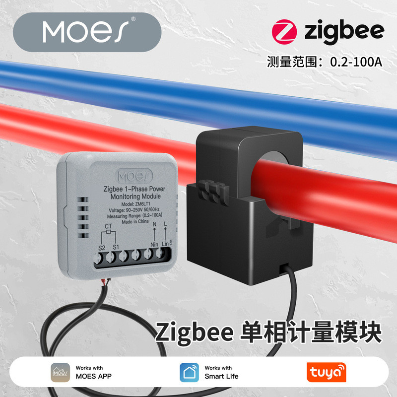 Tuya Smart Home ZigBee Single Phase Smart Meter 100A Two-Way Current Interaction อุปกรณ์ภายนอก Clamp