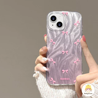 เคสโทรศัพท์โบว์สีชมพูและสีฟ้า เคสไอโฟน 17 สำหรับ iPhone 16 13 15 11 14 12 Pro Max 7 8 16 15 14 Plus XR X XS MAX SE 2020