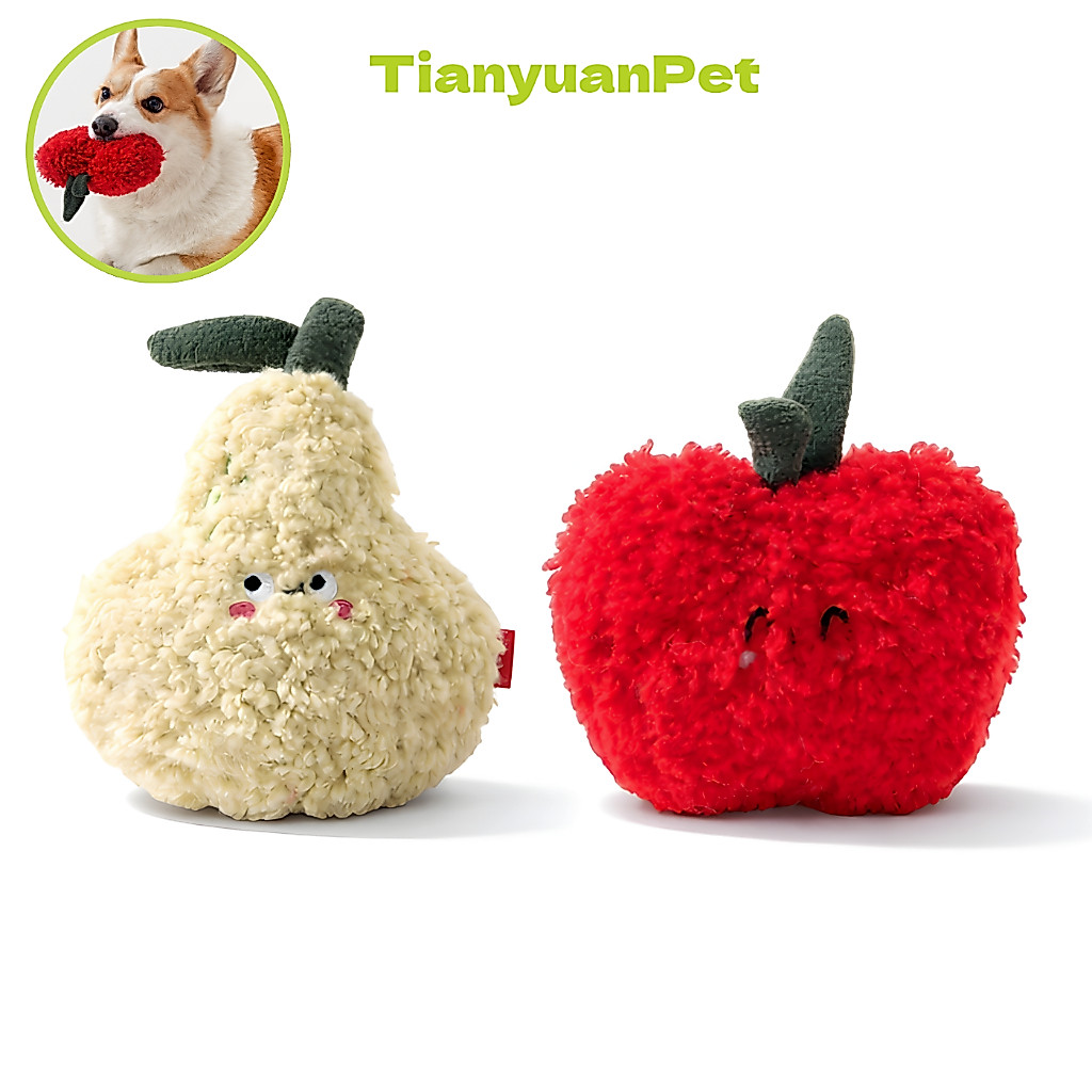 ของเล่นสุนัข Dog Squeaky Toy ของเล่นสัตว์เลี้ยงมีเสียง Plush Pet Toy รูปผลไม้ สตรอว์เบอร์รี ลูกแพร์ ลดเครียด เคี้ยวสนุก