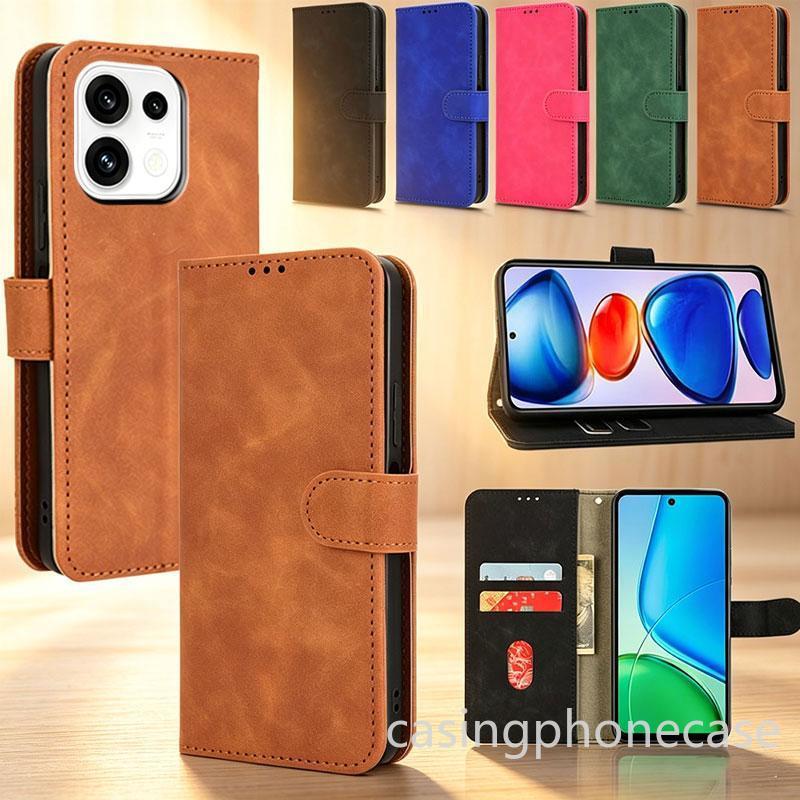 กรณีพลิกสําหรับ OPPO Reno 16 15 14 Pro 16F 15F 14F Reno16 Reno15 Reno14 5G 2026 โทรศัพท์กรณีหนังหรูหราป้องกันผิวรู้สึกกันกระแทกช่องเสียบการ์ดกระเป๋าสตางค์ Stand Holder Anti F