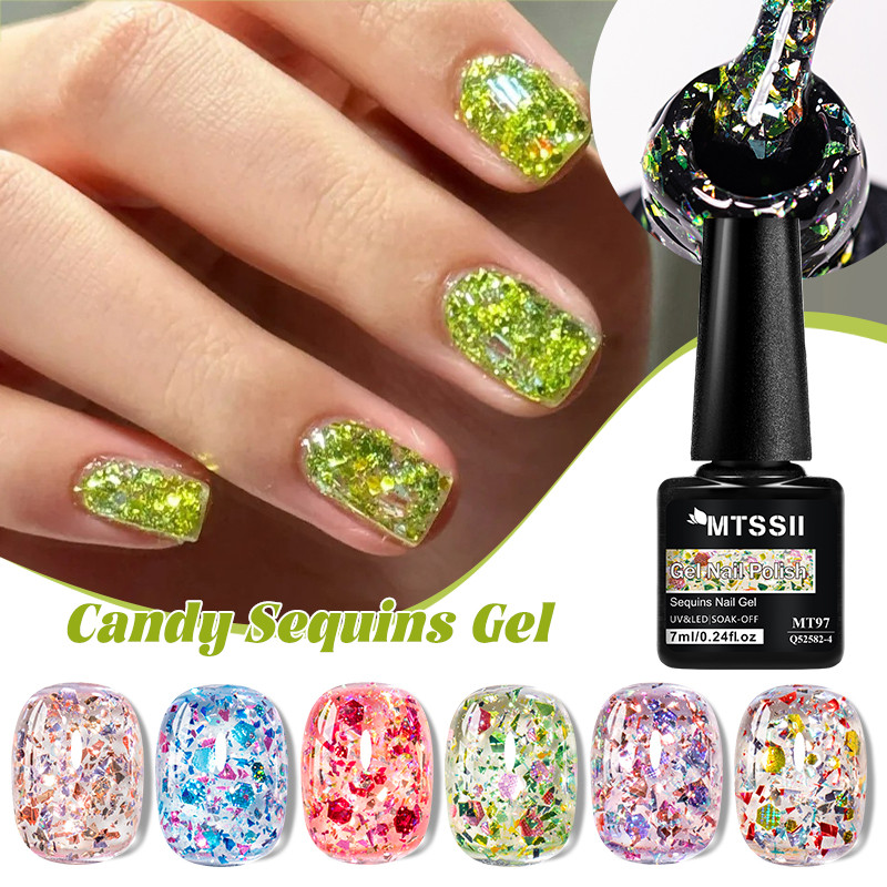 MTSSII 7ml Candy Glitter Sequins เจลยาทาเล็บเงาประกายสีเจล Soak Off เล็บเล็บเคลือบเงา
