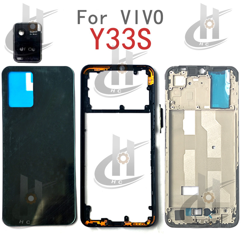 สําหรับ VIVO Y33S Y33T 4G แบตเตอรี่ฝาหลังกรอบกลาง + ปุ่ม + กรอบด้านหน้า LCD + เลนส์กรอบกล้อง - รูปที่ 2