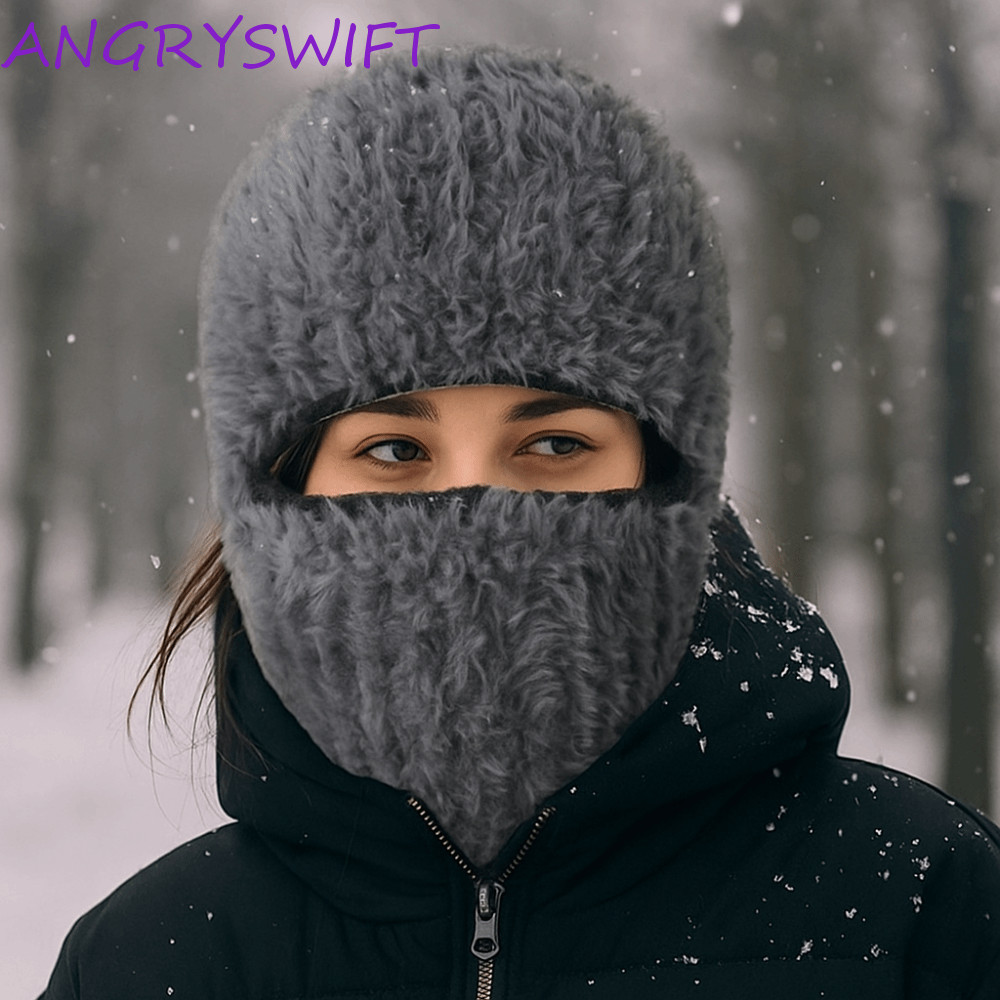 ANGRYSWIFT หน้ากากครอบศีรษะ ฤดูหนาว กันลมและหนานุ่ม พร้อมหมวกBeanieและEarflap คอลด้านในอุ่น หน้ากากถักสำหรับเล่นสกีผู้ชาย