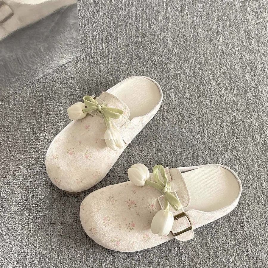 Spring thick-soled lazy person's Boken retro slippers and single shoes天懒人勃肯鞋女2025配裙子超火包头半拖鞋女外穿休闲鞋25.