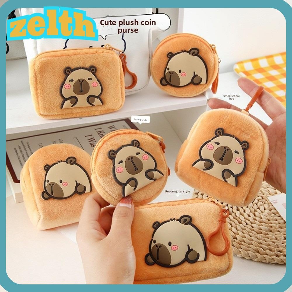 ZELTH Capybara กระเป๋าใส่เหรียญแบบคล้องสาย กระเป๋าสตางค์ทรงกลมตุ๊กตาซิปรูปการ์ตูนน่ารัก สำหรับเก็บหูฟัง