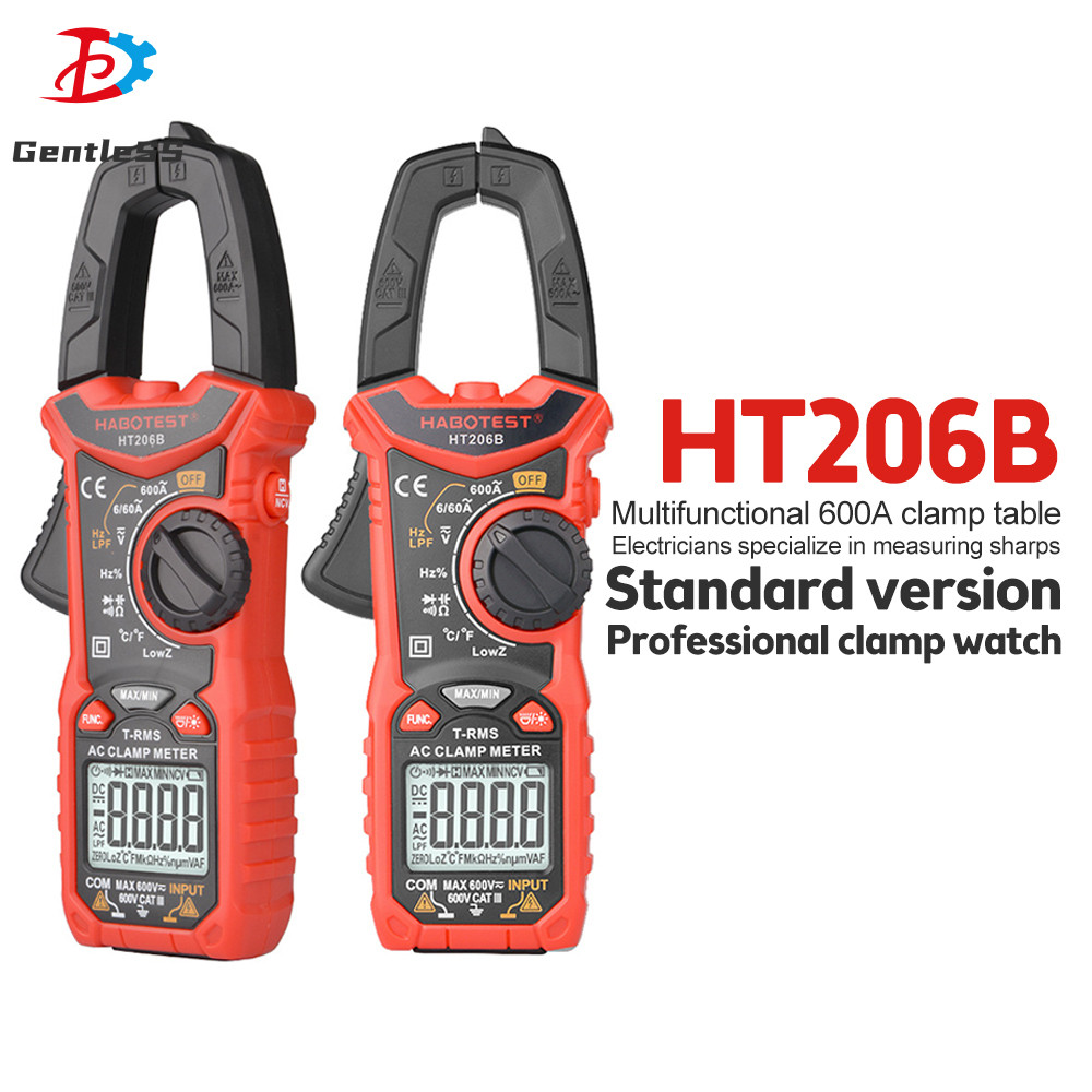 HT206B แคลมป์มิเตอร์ 600A มัลติมิเตอร์แบบดิจิตอล มัลติมิเตอร์จอแสดงผลดิจิตอล AC และ DC ความแม่นยําสู