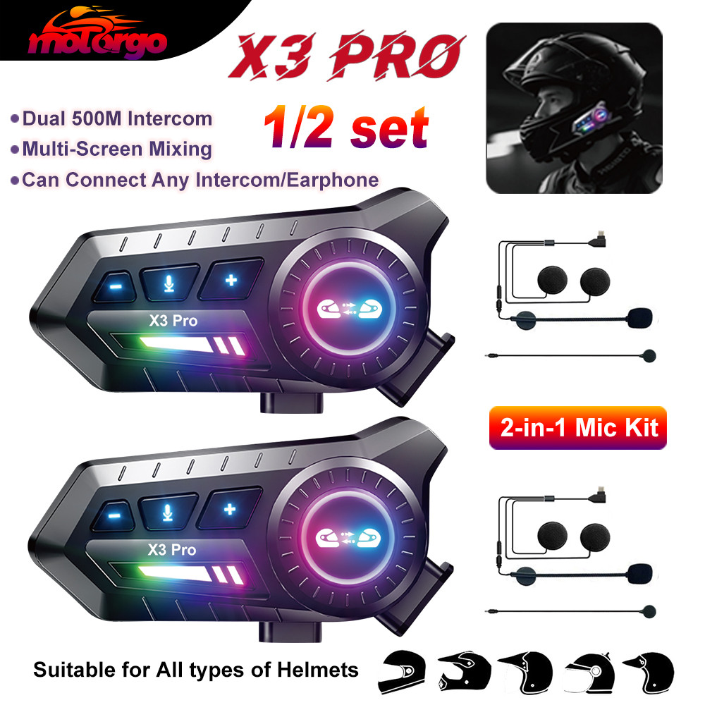 [ใหม่]X3pro รถจักรยานยนต์บลูทูธอินเตอร์คอม 500M ไร้สาย 1000mAh Walkie Talkie หมวกกันน็อคชุดหูฟังอินเ