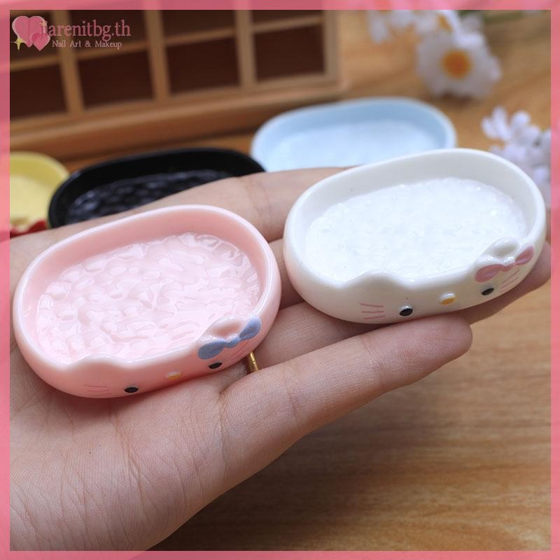 RENBG Sanrio Hello Kitty พลาสติกเล็บ Palette เคล็ดลับเล็บปลอมผสมสีวาดพาเลทเจลโปแลนด์ชั้นวางจอแสดงผลเล็บเครื่องมือ TH