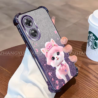 สําหรับ OPPO A17 A17K A18 A38 A58 A78 4G 5G A98 A97 Electroplated กันกระแทกเคสโทรศัพท์น่ารักแมวรูปแบบ TPU นุ่มป้องกันกรณี HM