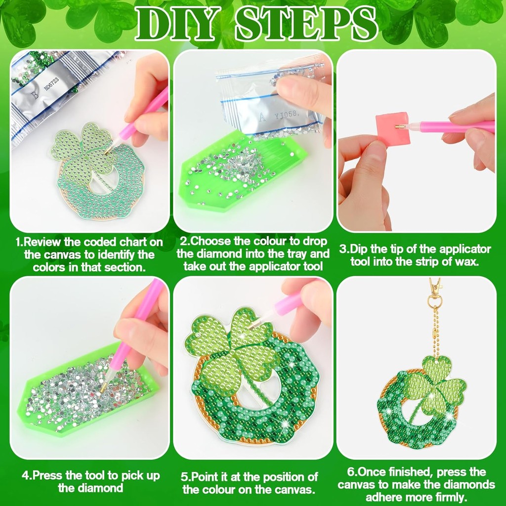 20 ชิ้น เซนต์. Patricks Day ภาพวาดเพชรเครื่องประดับ 5d DIY เพชรจิตรกรรมชุดพวงกุญแจ Lucky Green Shamr