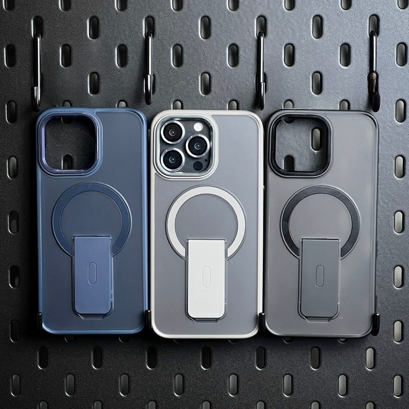 Desert Titanium สี Frosted อะคริลิคแม่เหล็กที่มองไม่เห็น Bracket สําหรับ IPhone 14 15 16 Plus 13 12 11 Pro Max 360 ° เคสป้องกันการตกฝาหลังชาร์จไร้สาย