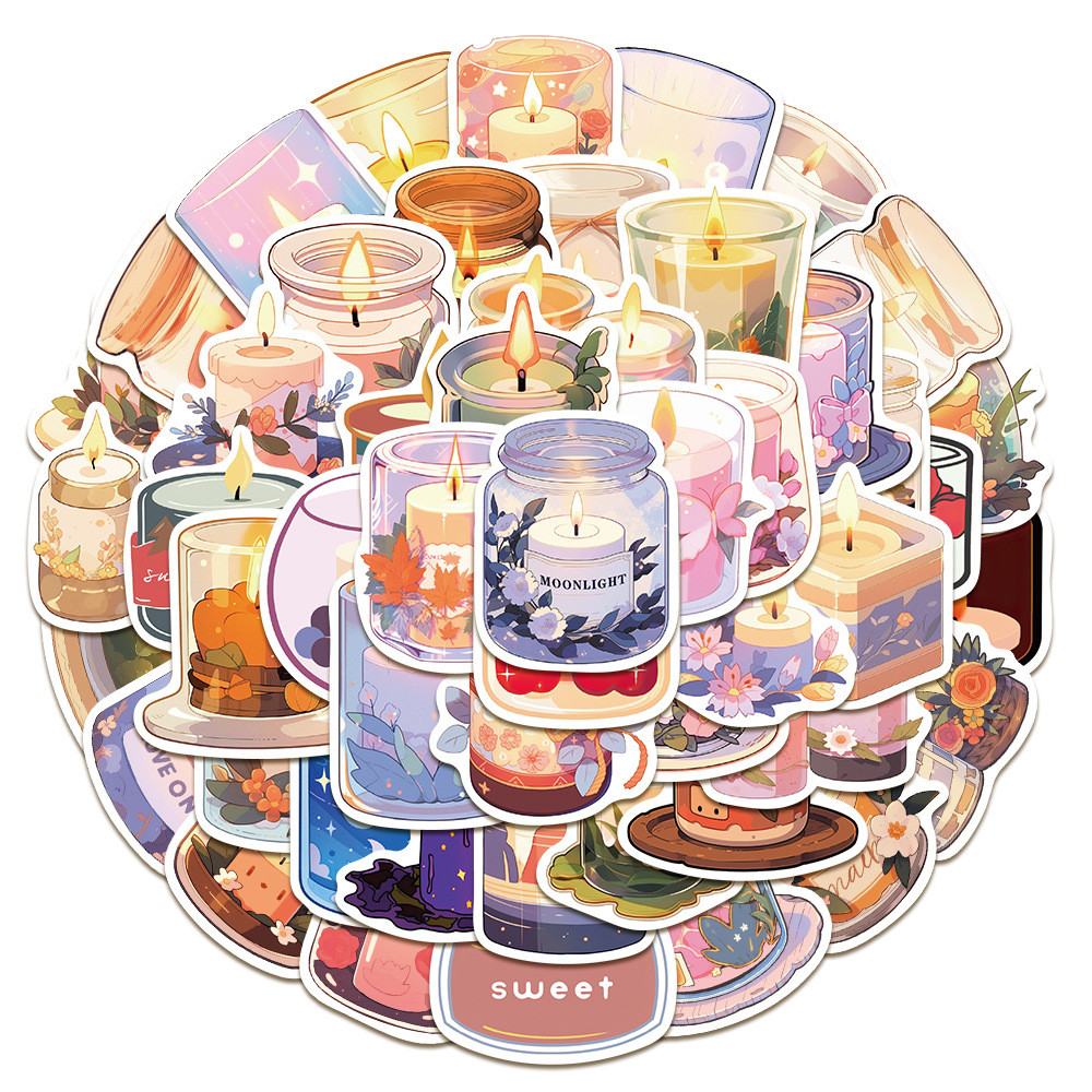 สติ๊กเกอร์เทียนอโรมาหรูหรา 50 ชิ้น - การจัดแต่งกันน้ําสําหรับวารสารเคสโทรศัพท์ ไอแพด แล็ปท็อปขวดน้ําและเป้