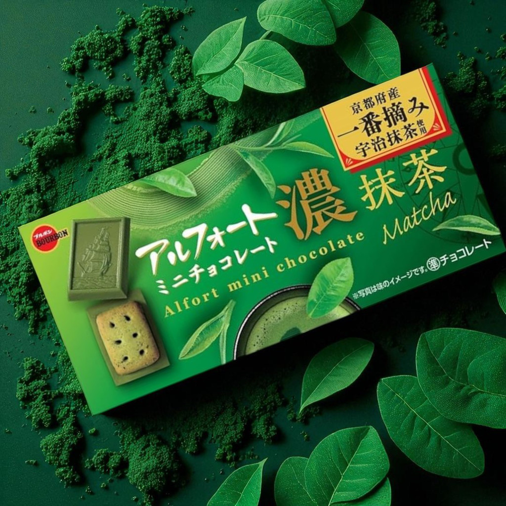 Bourbon Alfort Mini Chocolate Rich Matcha 12pcs - Authentic Uji Matcha Biscuit Treats