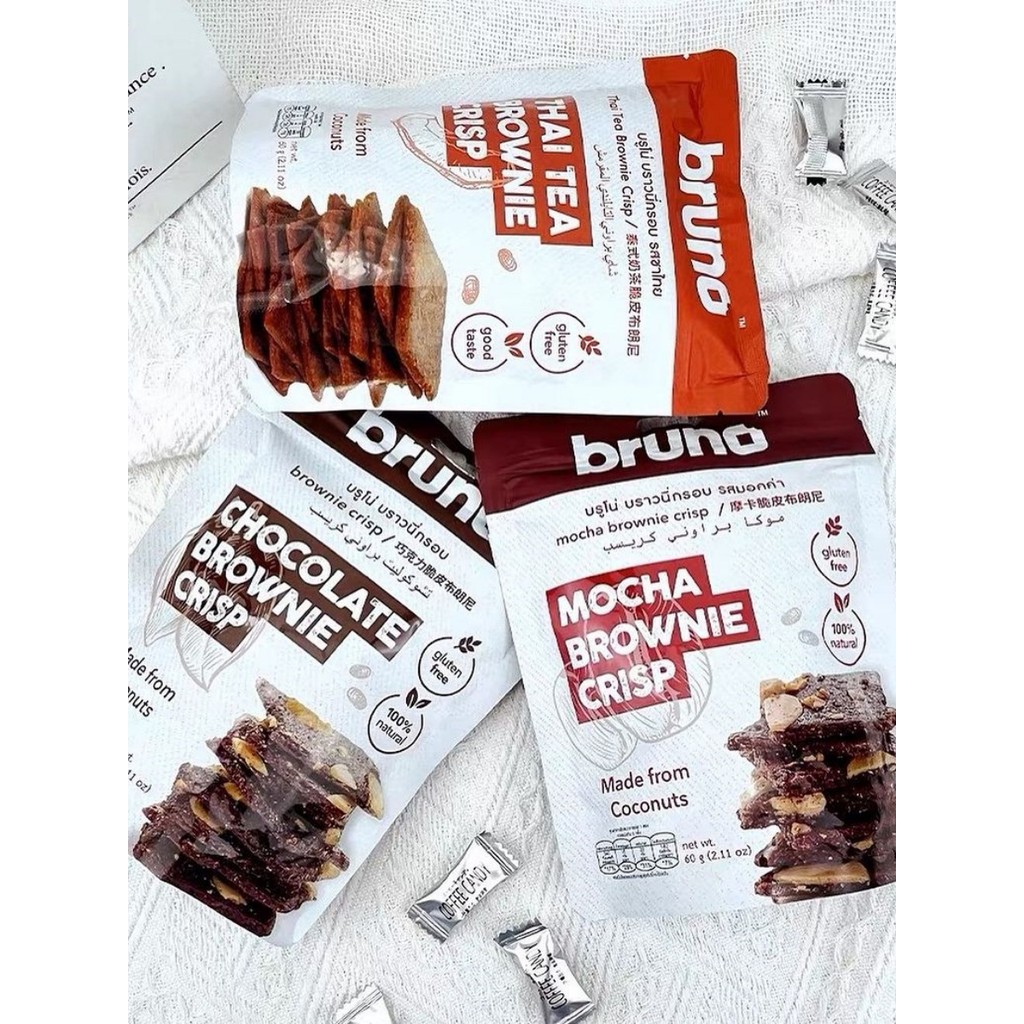 ประเทศไทยนําเข้า Snacks bruno Brownie Chocolate ชานมไทย รสมอคค่า ถั่ว บิสกิต ชิป Cashe