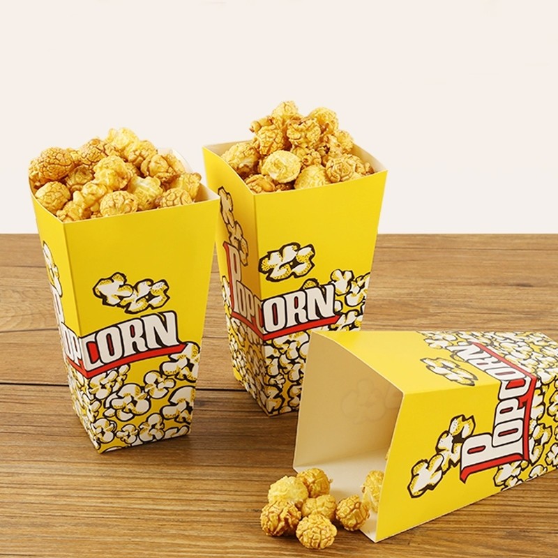กล่องถ้วยกระดาษป๊อปคอร์นแบบใช้แล้วทิ้งพับถุงบรรจุภัณฑ์ถ้วยกระดาษบรรจุภัณฑ์ถ้วยข้าวโพดคั่วถังป๊อปคอร์น