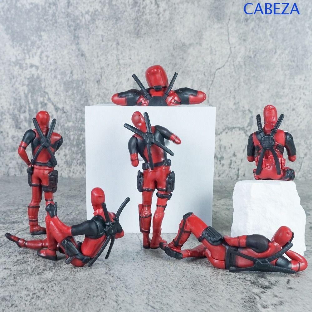 CABEZA 6 ชิ้น/เซ็ต Deadpool 3D ตัวเลข, 1&2 Gen PVC Deadpool ของเล่น,ของขวัญวันเกิดนอนอ่าน Marvel Figures ของเล่นคอลเลกชัน