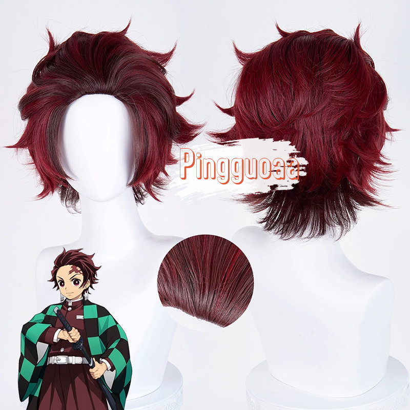 【Manmei】Demon Slayer Tanjiro Kamado Cosplay Wig 32cm Heat-Resistant Synthetic Hair