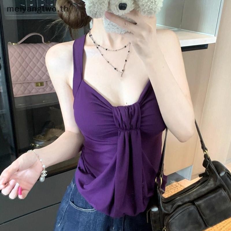 เสื้อกั๊กแบบเปิดหลัง คอโบว์หน้าอกจีบทรงทรง V สไตล์เซ็กซี่สำหรับคนรักแฟชัน