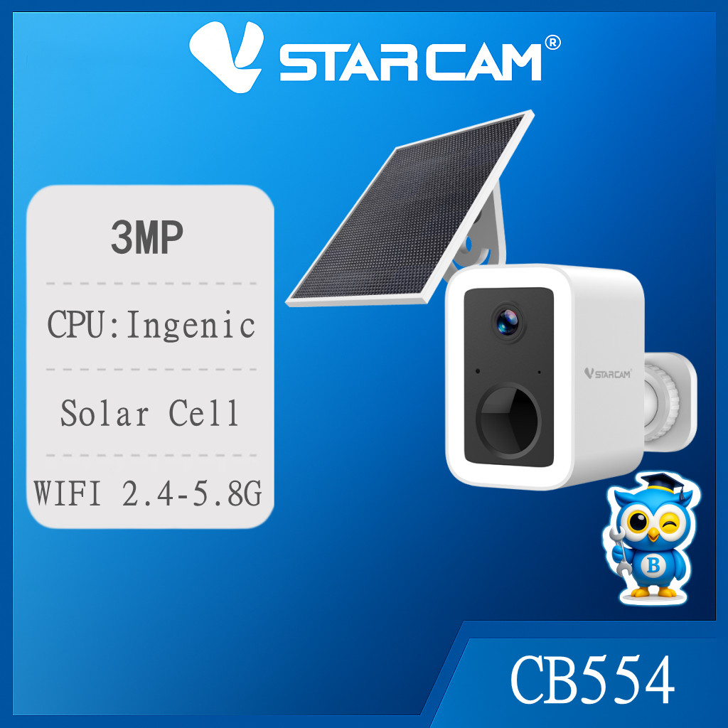 Vstarcam CB554 3MP โซล่าเซลล์ มีแบตเตอรี่ในตัว กล้องวงจรปิดไร้สาย IPCamera Outdoor กันน้ำได้ แถมแผงโซลล่าเซลล์ CCTV
