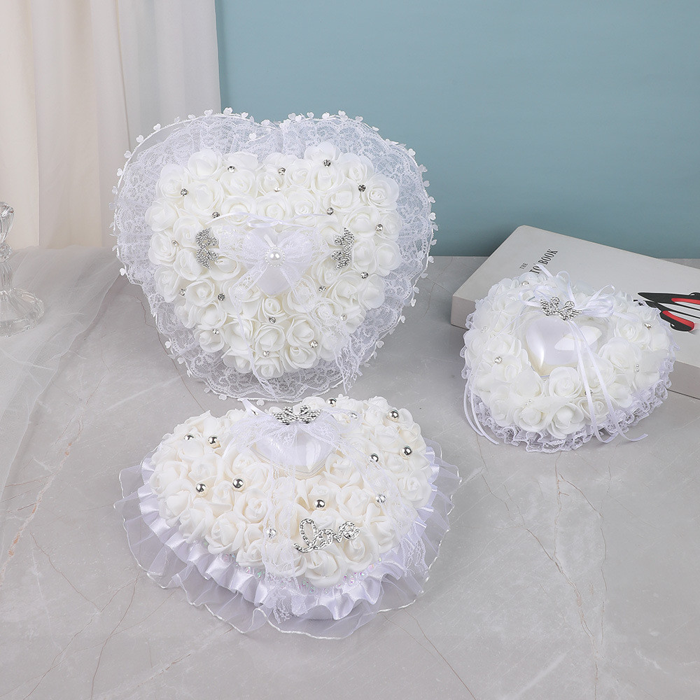 西式婚庆戒指盒婚礼伴娘戒指收纳盒新娘结婚仿真纯手工爱心戒枕Western Wedding Ring Box Wedding Bridesmaid Ring Storage20250910