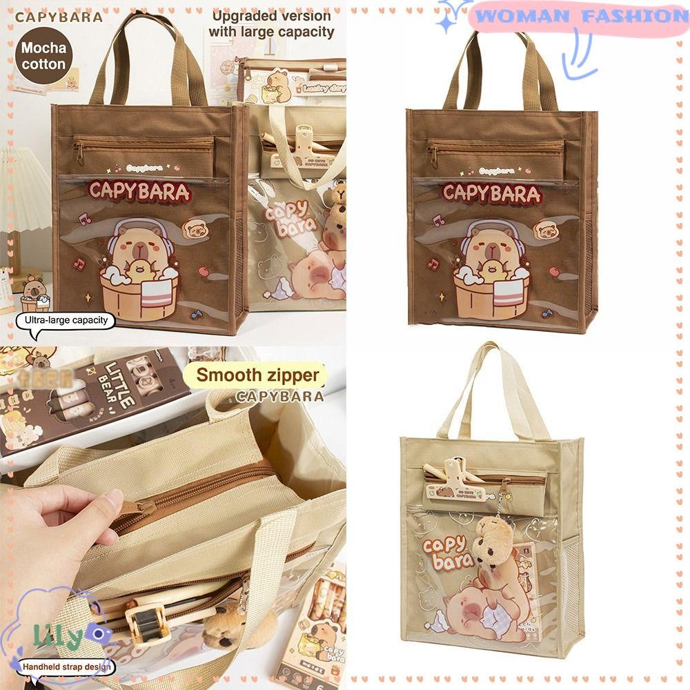 LILY File Bag, Capybara Zipper File Pouch, Canvas Thicken Storage Bag Student