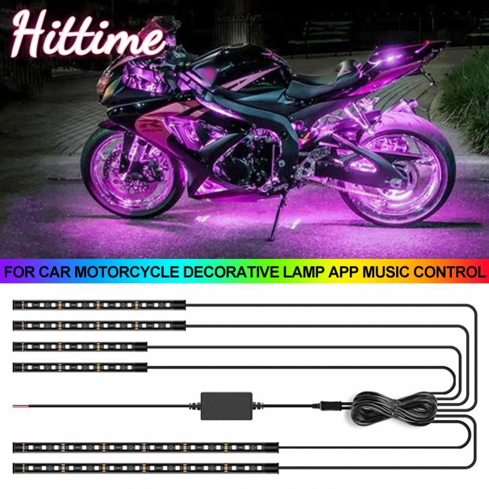 HITTIME 12V RGB LED บรรยากาศ Ambient Light ชุดยืดหยุ่นกันน้ํานีออนสําหรับรถจักรยานยนต์โคมไฟตกแต่ง AP