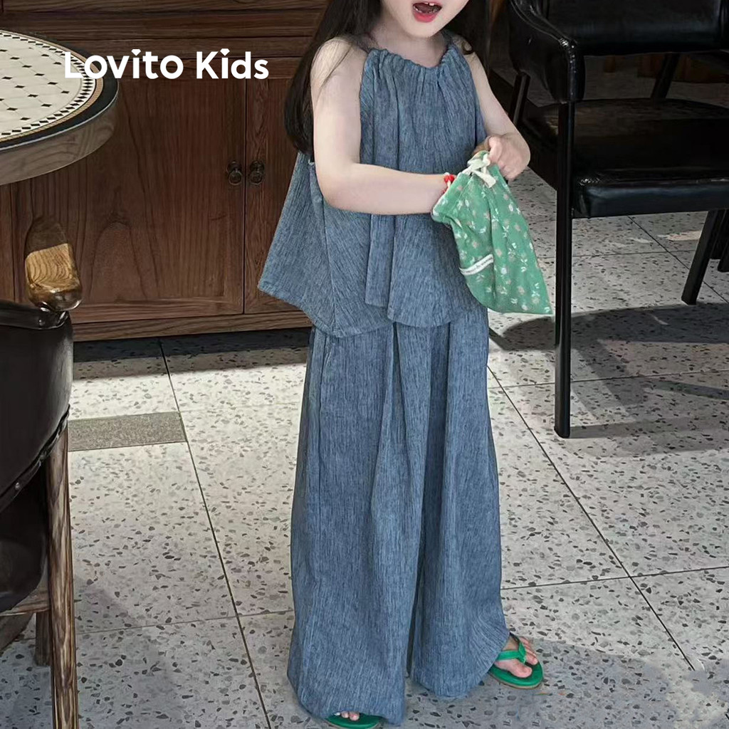 Lovito Kids ชุดกางเกงน่ารัก กับเสื้อคลุมบางเบา สบายและอ่อนโยน สำหรับฤดูใบไม้ผลิ/ฤดูร้อน สีน้ำเงิน LNL111054