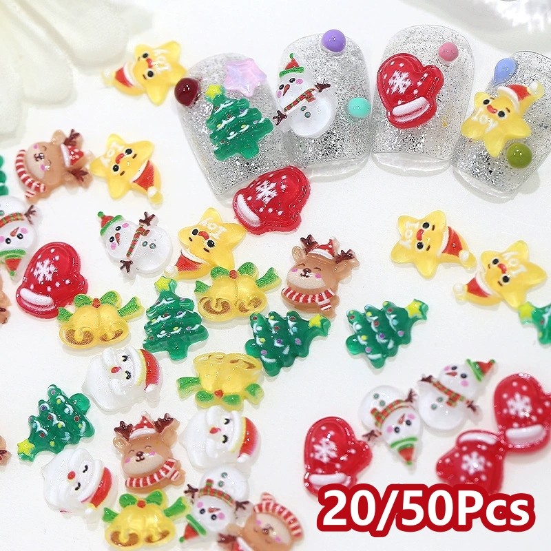 20/50PCS คริสต์มาสใหม่ถุงมือเกล็ดหิมะ Elk เล็บเครื่องประดับอุปกรณ์เสริมการ์ตูน Charms Creative