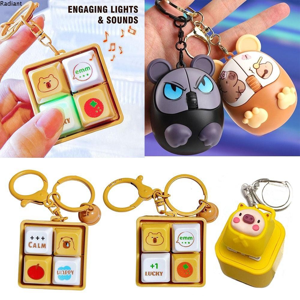 RADIANT Fidget พวงกุญแจ, รูปร่างเมาส์ DIY คีย์บอร์ดนิ้วหมวก, ปุ่มกดการ์ตูนปุ่มบีบเพลงพวงกุญแจ Pass T