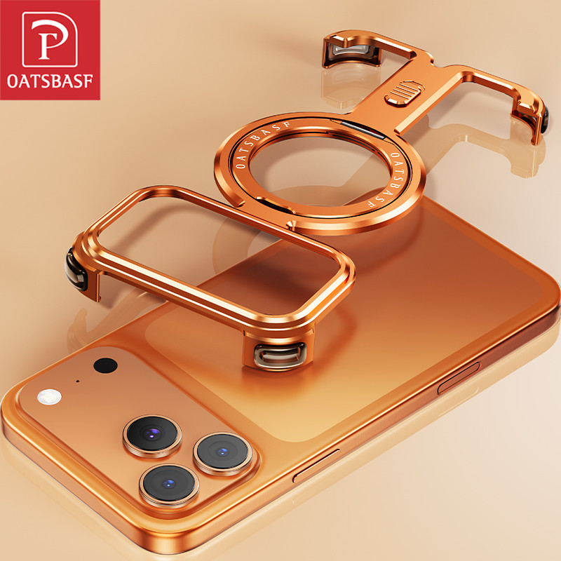 OATSBASF เคสโทรศัพท์โลหะหรูหรากันกระแทก 360° ขาตั้งหมุนได้สําหรับ iPhone 17 Pro Max/17 Pro