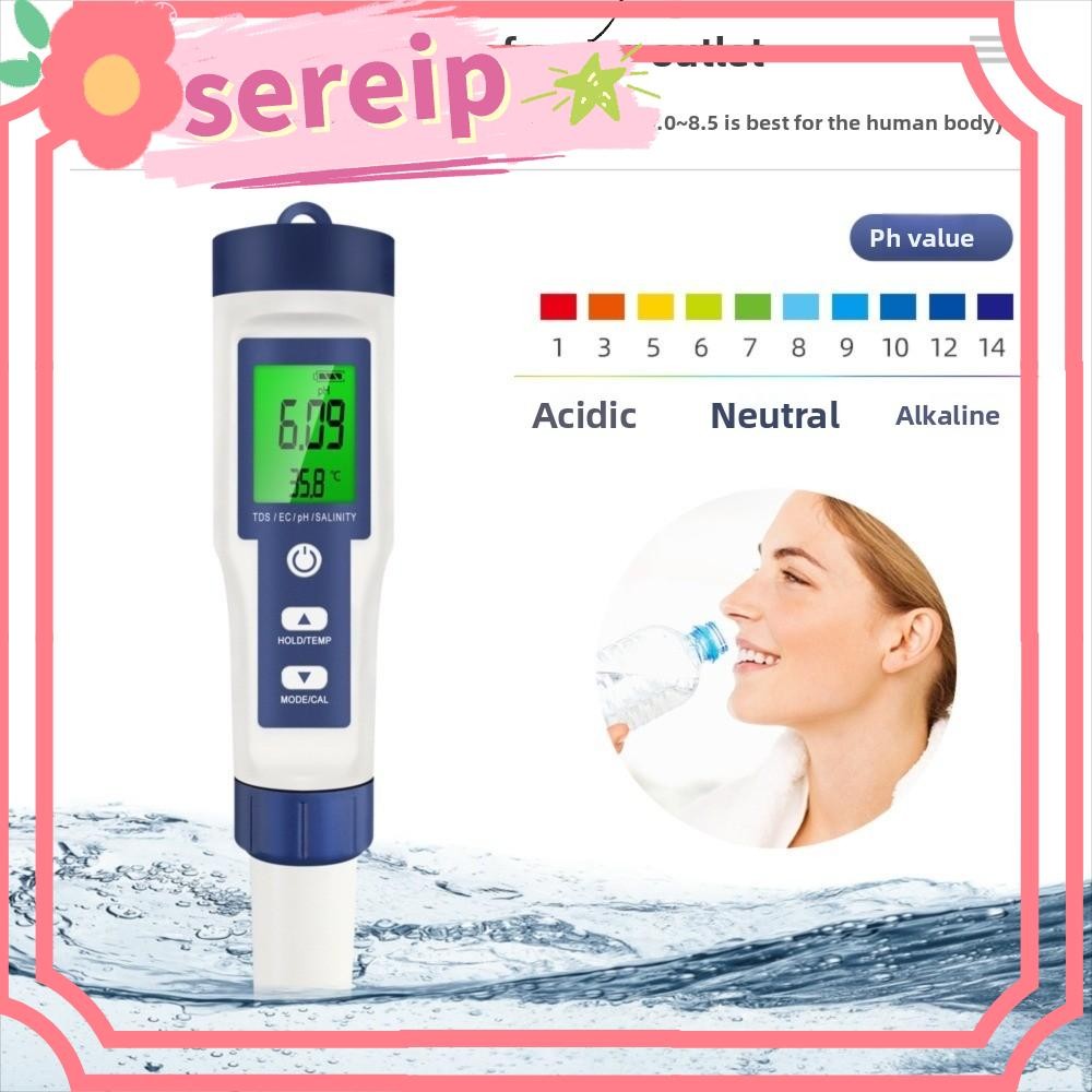 SEREIP Digital TDS Meter, 5 in 1 TDS/EC/PH/ความเค็ม/เครื่องทดสอบคุณภาพน้ําอุณหภูมิ, เครื่องวัดคุณภาพ