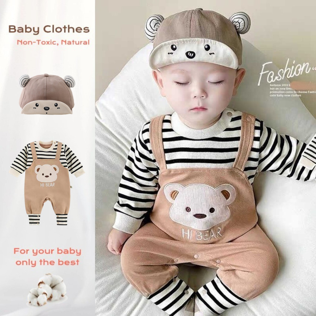ฤดูใบไม้ร่วงใหม่เสื้อผ้าเด็กคุณภาพสูงเด็กชายและเด็กหญิงบอดี้สูทแขนยาว 0-36 เดือนเด็กทารกสุดน่ารักการ์ตูนหมี ชุดรอมเปอร์ สไตล์เกาหลี