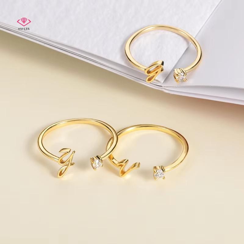 แหวนตัวอักษรสำหรับผู้หญิง ทำจากสแตนเลส สามารถปรับไซ즈ได้ ออกแบบเพื่อความสวยงามในวันคริสต์มาส