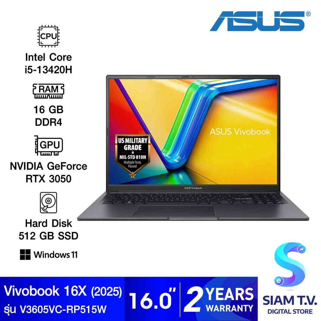 NOTEBOOK (โน้ตบุ๊ค) ASUS VIVOBOOK 16X V3605VC-RP515W (INDIE BLACK) โดย สยามทีวี by Siam T.V.