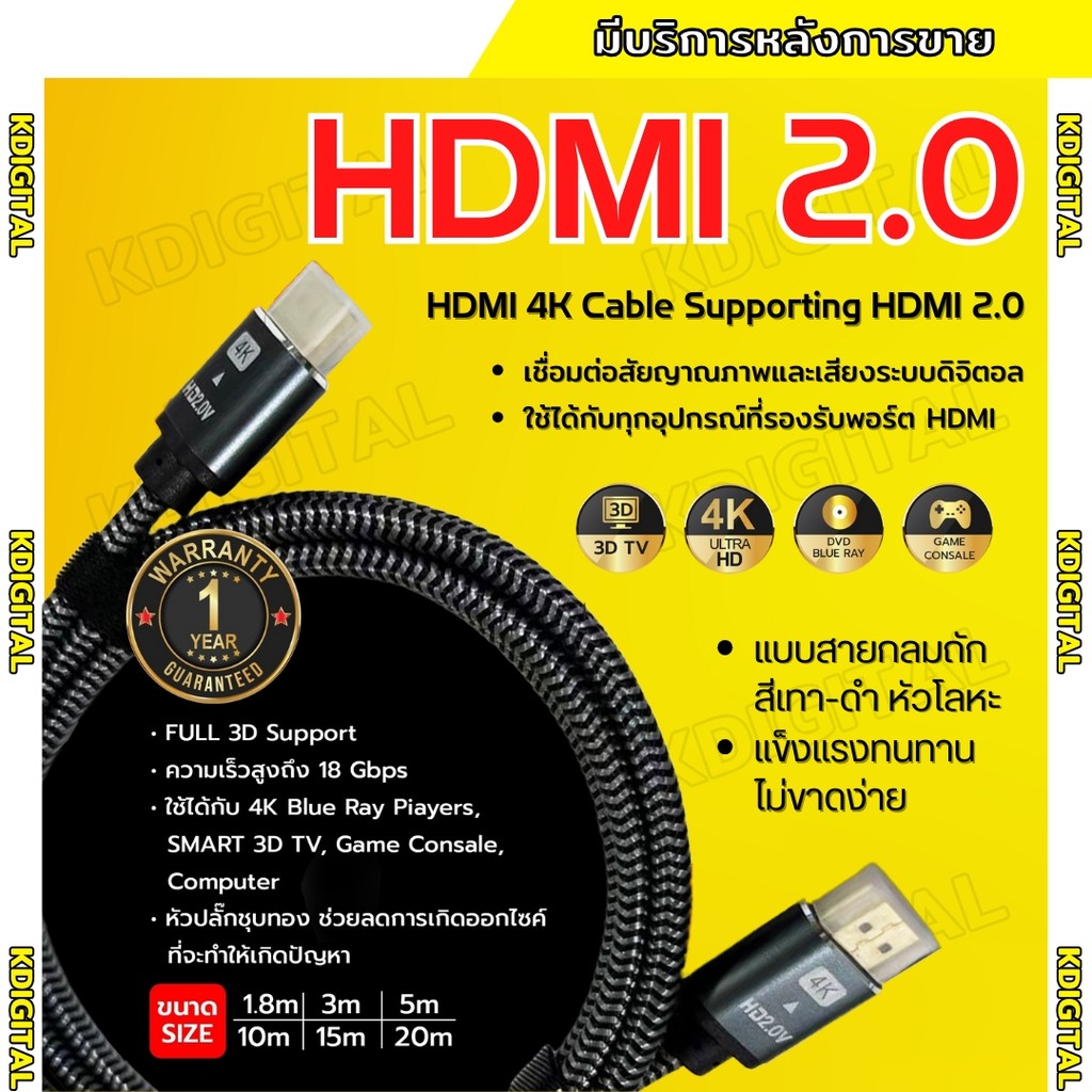 Apollo สาย HDMI 2.0 Cable 4K สายถัก APL-901 คุณภาพดี 4K Ultra HD Resolution 1.5M/1.8M/3M/5M/10M/15M/