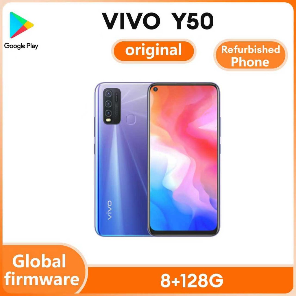 โทรศัพท์ตกแต่งใหม่ VIVO Y50 4G Global เฟิร์มแวร์โทรศัพท์มือถือ Snapdragon 665 Octa Core 6.53 "5000mA