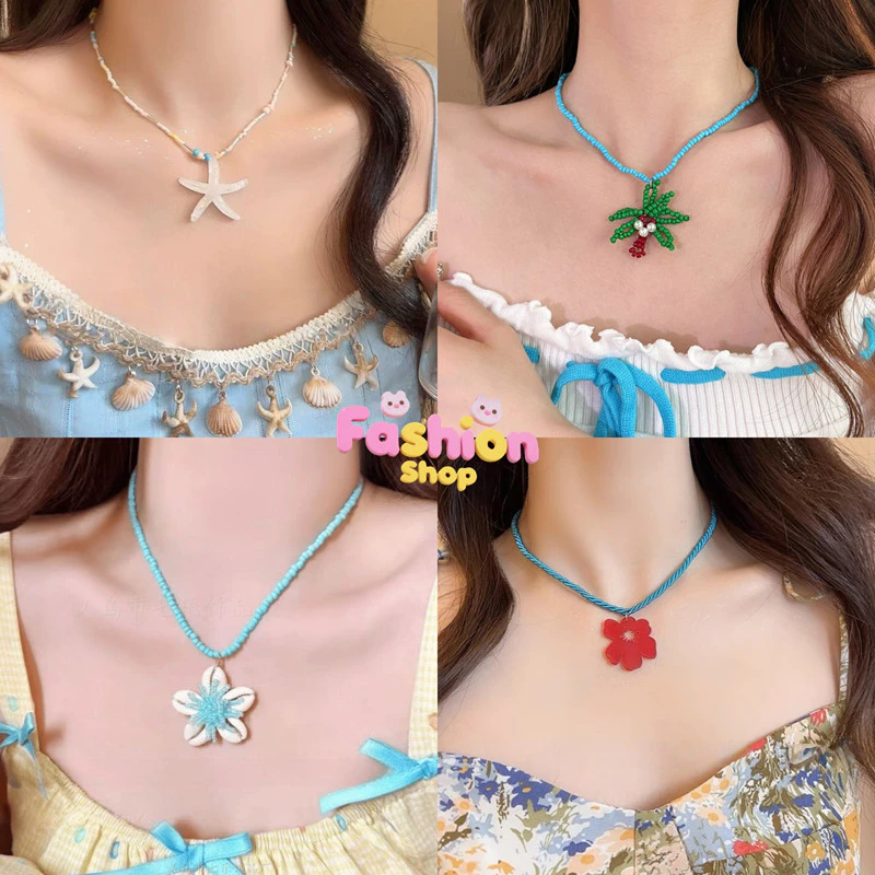 สร้อยคอยาว สร้อยคอน่ารัก สร้อยคอพร้อมจี้ ดอกไม้ ปลาดาว เปลือกหอย แฟชั่นฤดูร้อน หลากสี โดปามีน ส่งไวจากไทย COD