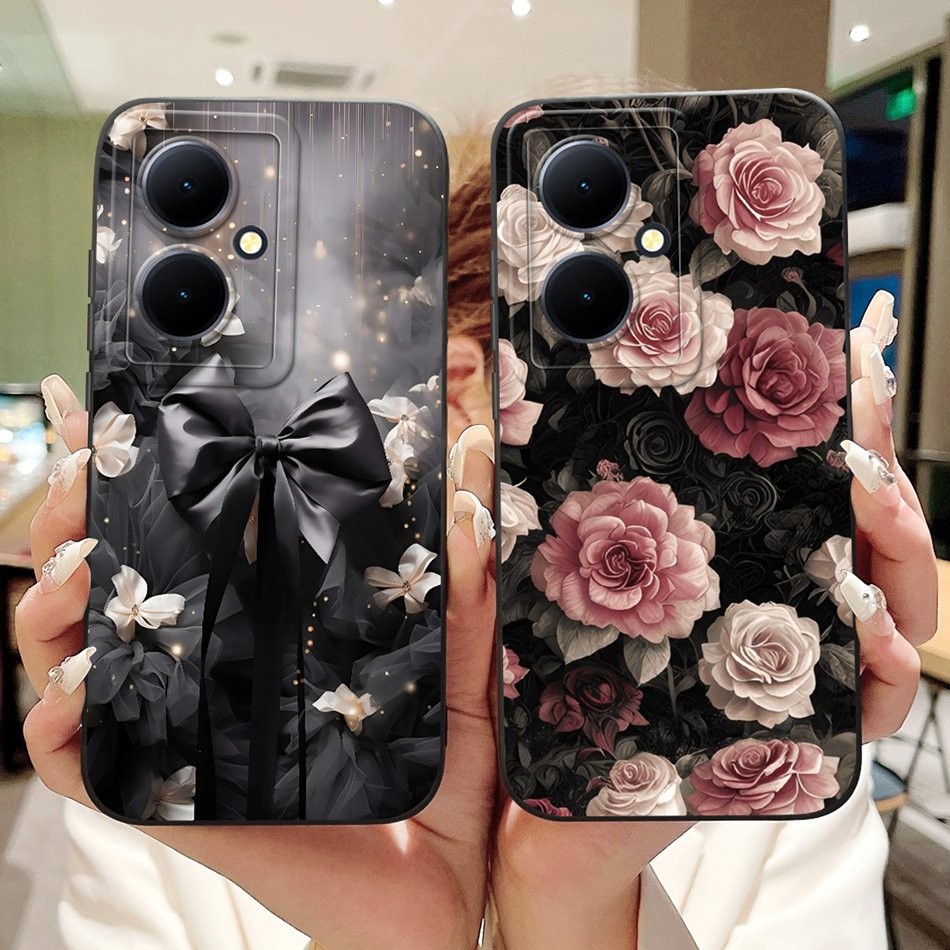 สําหรับ Vivo Y78 Y78 + V2271A โบว์สวย Rose ภาพวาดปลอก VivoY78 Y 78 Plus เลนส์ป้องกันซิลิโคนอ่อนนุ่มเ