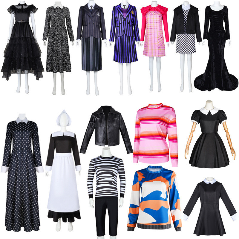 ชุดคอสเพลย์WednesdayจากThe Addams Family สำหรับการแสดงฮาโลวีน สีดำ