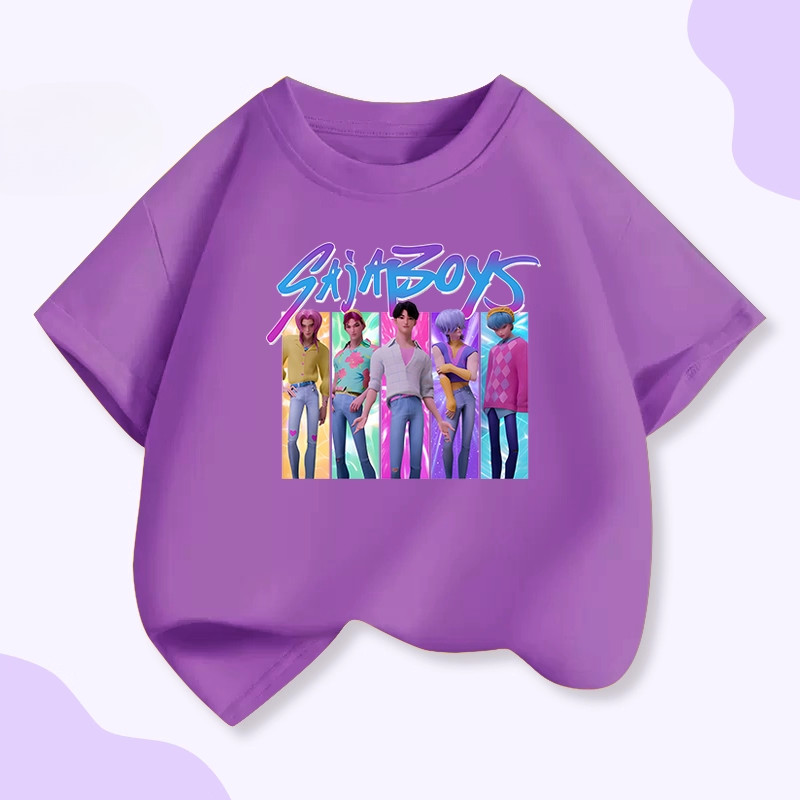 เสื้อยืดแขนสั้นกราฟิกการ์ตูน K-pop Demon Hunters Saja สำหรับฤดูร้อน