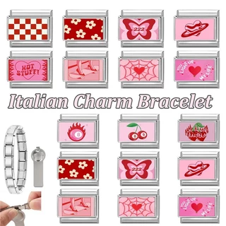 Hot Pink Series สร้อยข้อมือ charm สไตล์อิตาเลียน สแตนเลส fit ขนาด 9 มม. เพิ่มบุคลิกภาพในสไตล์ retro