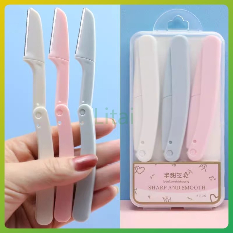 litai เครื่องเล็มคิ้วแบบพับได้พร้อมกล่อง ใบมีดโกนสำหรับสำหรับผู้ชายและผู้หญิง