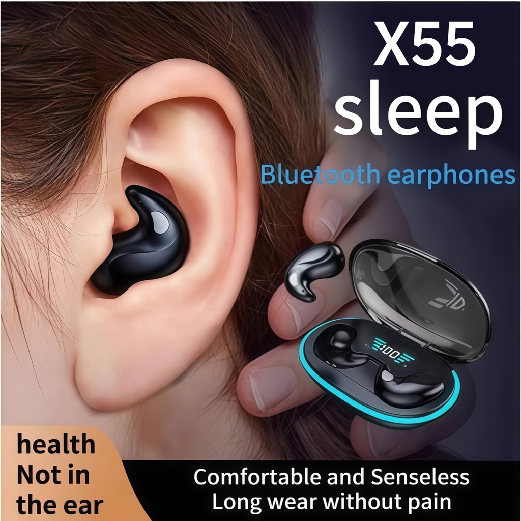 X55 หูฟังบลูทูธนอนหลับบางเฉียบไร้สาย, จอแสดงผลแบตเตอรี่ดิจิตอล LED, คุณภาพเสียงรอบทิศทาง, รองรับระบบ Xiaomi และ Android