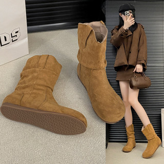 รองเท้าบูทมาร์ตินสีน้ำตาลสไตล์เรโทร พื้นหนา ไม่ลื่น ทนทานต่อ…