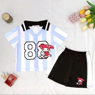 PINKชุดเซ็ทเด็กกีฬาคอปก ขาสั้น ลายสุดฮิต เนื้อผ้าใส่สบาย ระบายอากาศดี