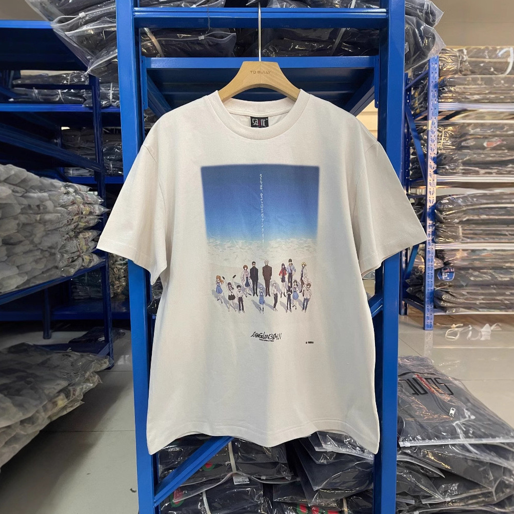 1GIF SAINT OF Michael Evangelion Anime Print Retro Washed Distressed Couple Short Sleeve T Shirt