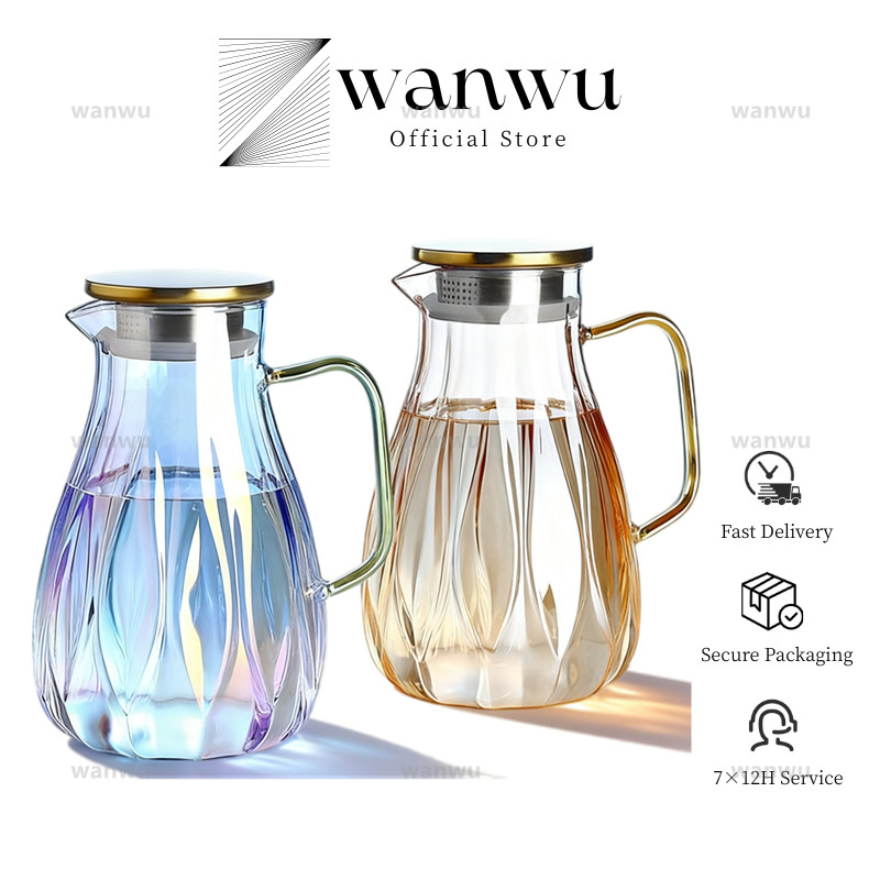 เหยือกแก้วสีเหลืองอําพันสีสันสดใส 2ล เหยือกน้ํานมน้ํามะนาวสไตล์นอร์ดิกน้ําผลไม้กาต้มน้ําชาเย็นสําหรับบ้านและสํานักงาน
